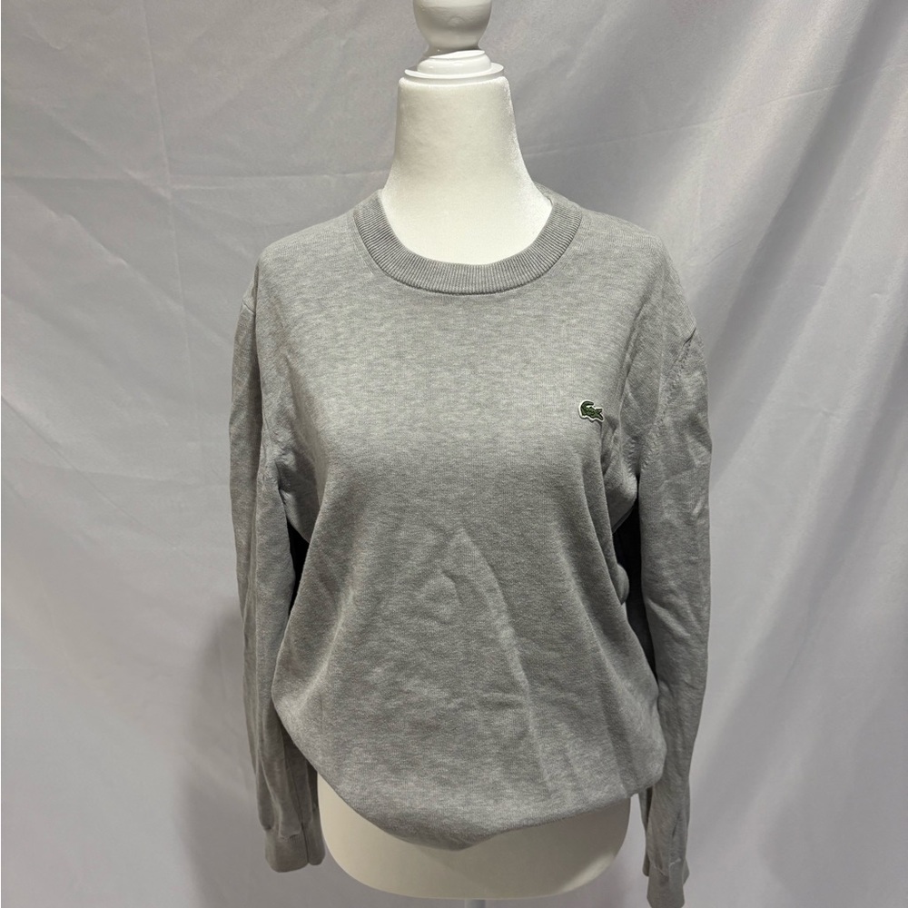 Lacoste Gray Crewneck Sweatshirt with Green Croc Logo